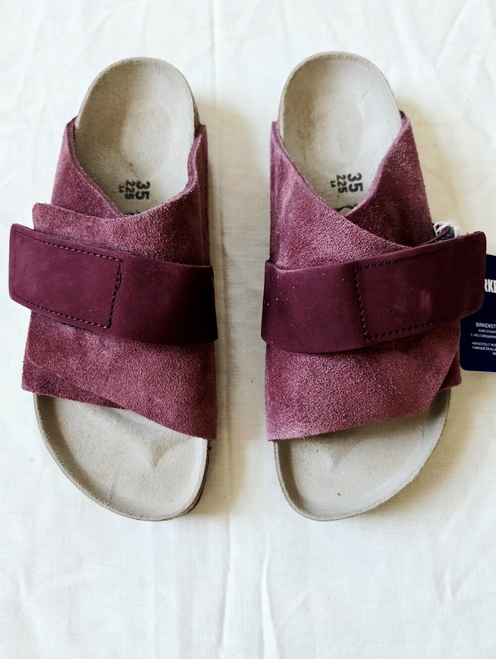 Birkenstock "Kyoto" Burgundy Suede Slide Strap Sandals